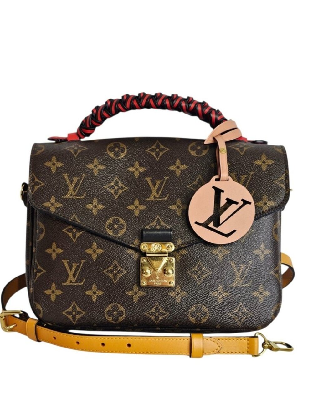 LOUIS VUITTON Metis Pochette Braided Handle Monogram Red Shoulder Bag 2 Way LV